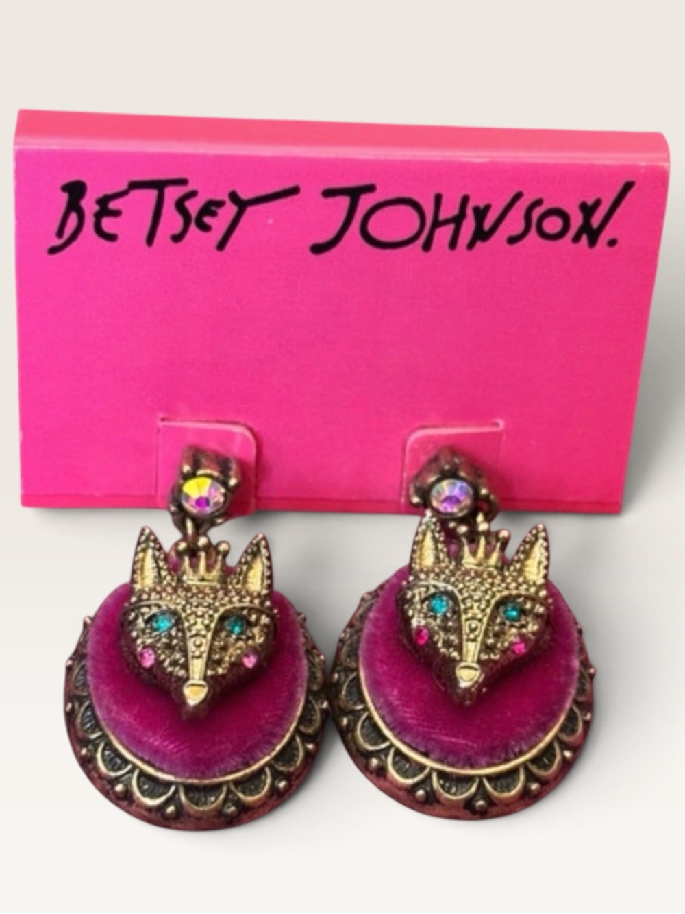BETSEY JOHNSON Vintage Imperial Fox Royal Throne Drop Collectible Earrings NWT